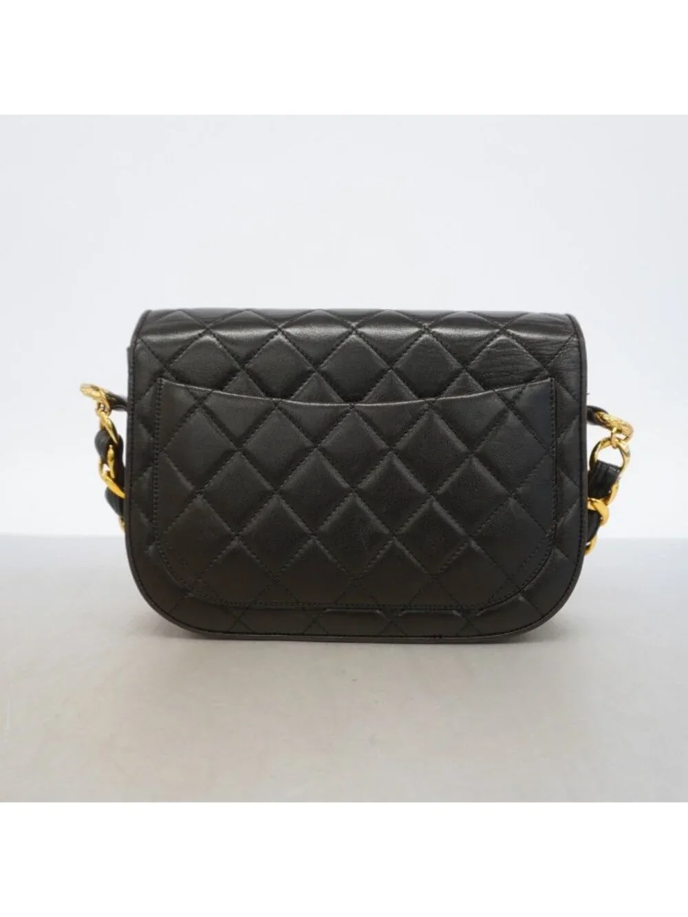 Chanel Shoulder Bag Quilted Lambskin Black Gold